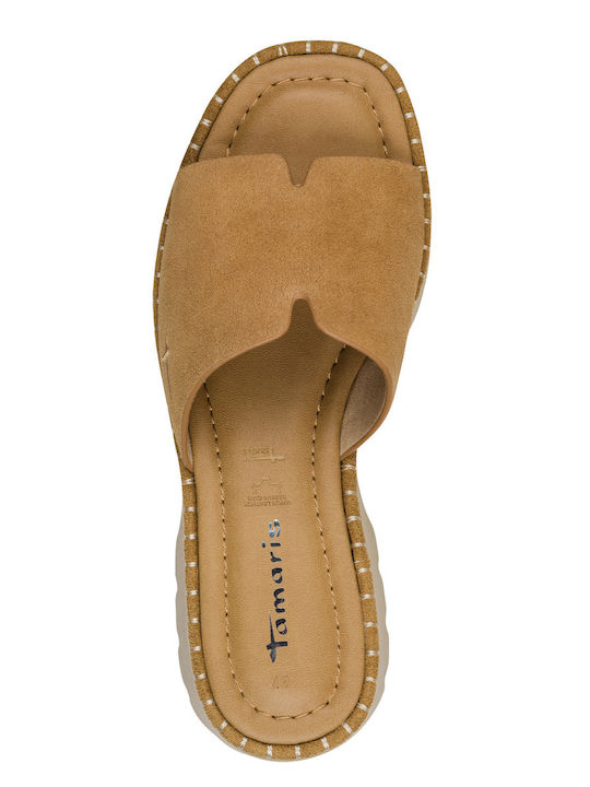 Suede Mules With Chunky High Heel In Brown Color