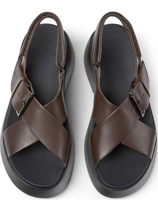 Tasha Leder Flache Sandalen Für Damen Braun