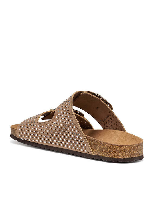 Damen Flache Sandalen Beige