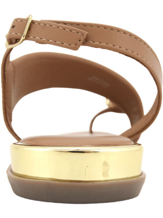 Leather Women's Flat Sandals Tabac Brown