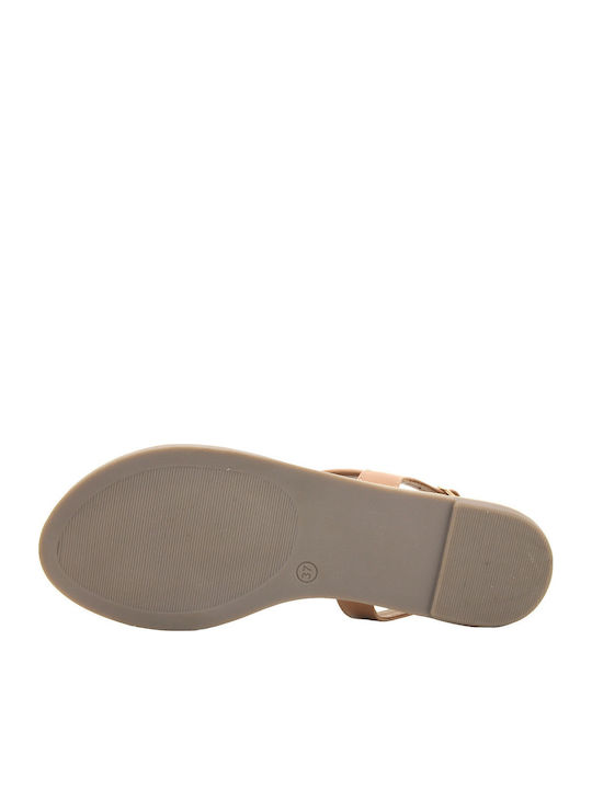 Leather Women's Flat Sandals Tabac Brown