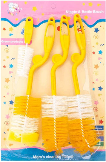 Set 4 Brushes Cleaning Baby Bottles Nipples Yellow Z-tools Zts 9098