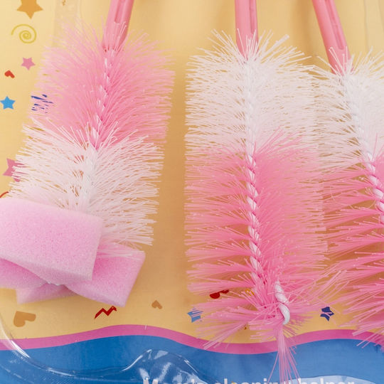 Set 4 Brushes Cleaning Baby Bottles Nipples Pink Z-tools Zts 9099