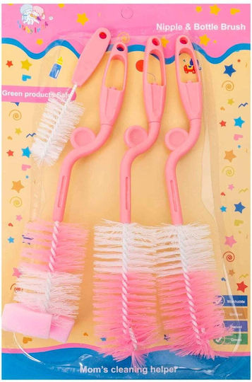 Set 4 Brushes Cleaning Baby Bottles Nipples Pink Z-tools Zts 9099