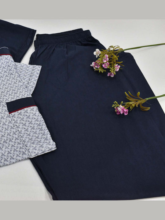 Lion Summer Men's Pyjama Cotton Navy Blue