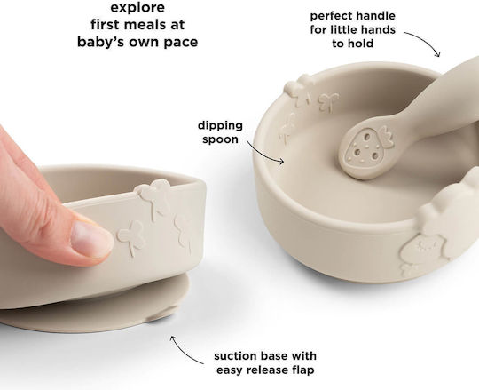 Done by Deer Silicone Feeding Set with Anti-Slip Base Beige 3pcs