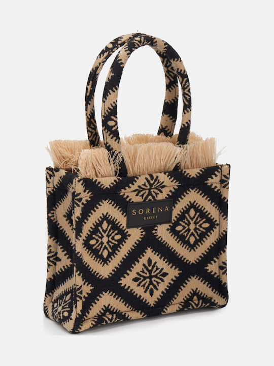 Cycladitissa Damen-Tote aus Stoff Schwarz / Naturfarben