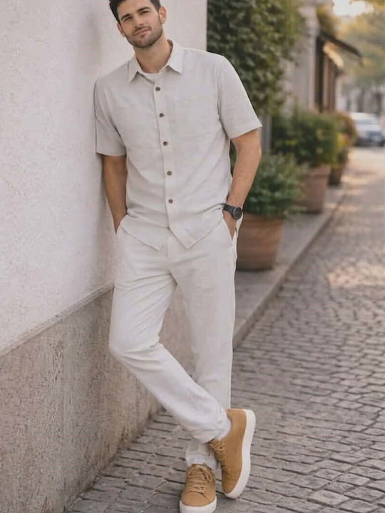 Trousers Set in Loose Fit Beige-Melange