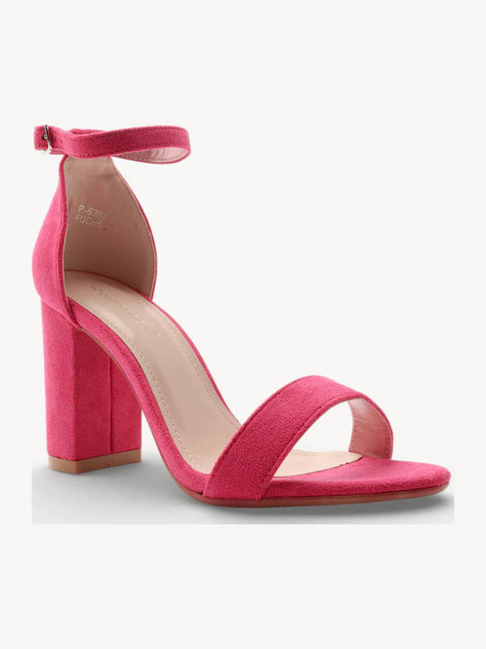 Sandale Elegante Damă Fucsia De Catifea Cu Bareta