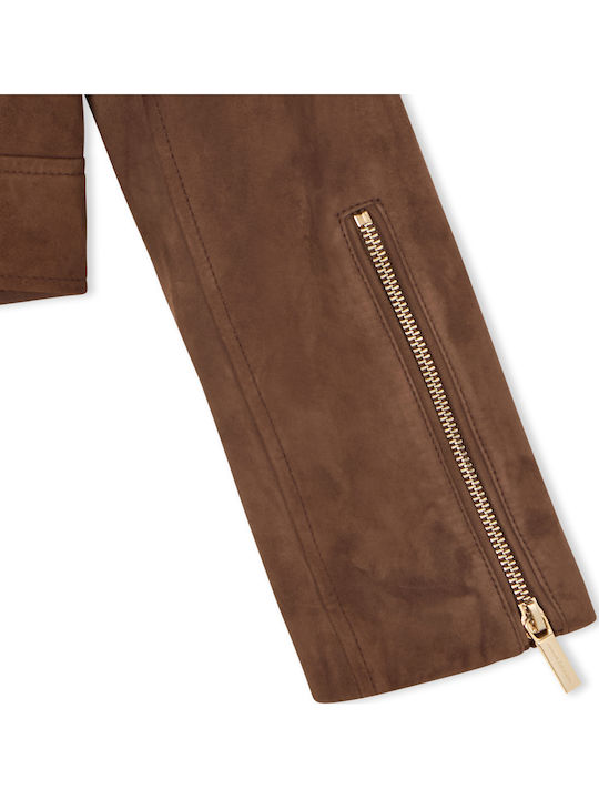 Long Leather Women's Jacket for Winter Brown