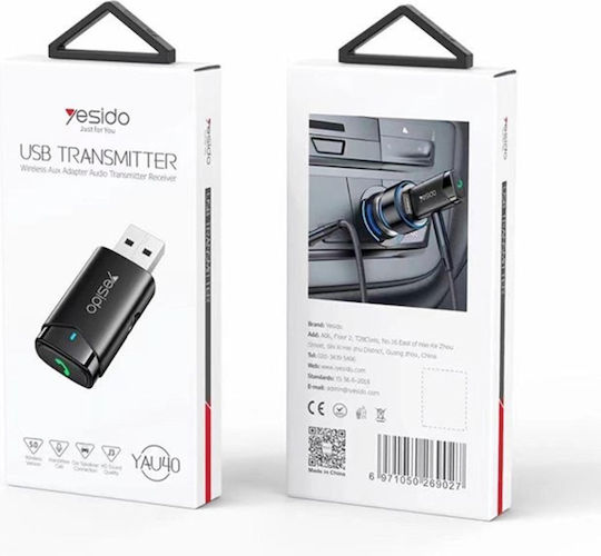 Kabelloser Auto-AUX Empfänger Bluetooth 5.0 Freisprecheinrichtung USB Yesido Schwarz