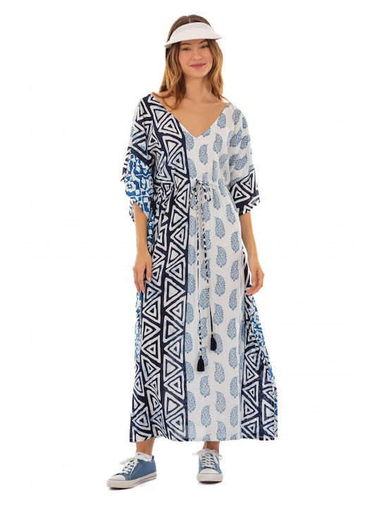 Platinum Fashion Blue-White Beach Caftan