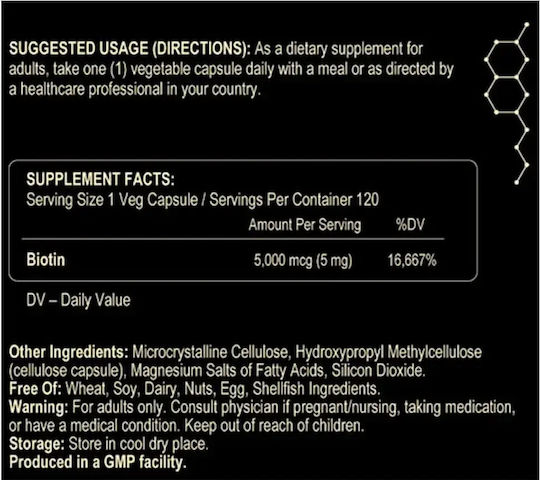 Fuel Up Biotină 5.000mcg Vitamina pentru Păr Piele și Unghii 120 capsule pe bază de plante 1 bucată 1 bucată