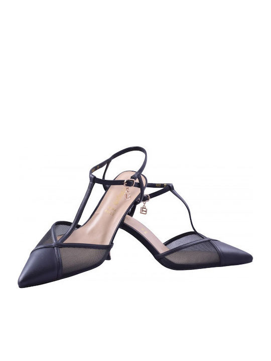 Heels with Strap & Thin Medium Heel Black