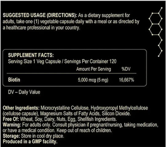 Fuel Up Biotin 5,000mcg Vitamin for Hair Skin and Nails 60 Vegetable Capsules 1 Piece 1 Piece