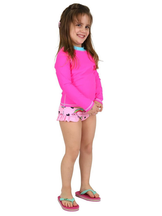 Waves Kids Swimwear Rashguard With Long Sleeve Fuchsia