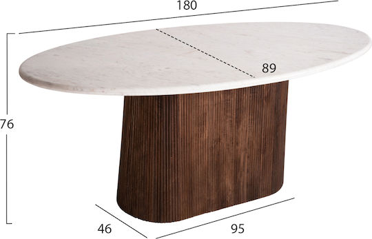 Purger Table Dining Room with Marble Surface White 180x90x76cm
