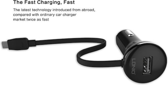 Ldnio 5V 2.1A Car Charger with One Port 1xUSB-A with Micro-USB Cable Black Color