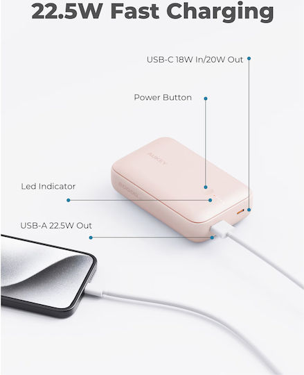 Aukey Mini Power Bank 20000mAh 22.5W Pink