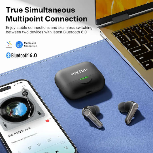 Earfun Air Pro 4+ In-ear Bluetooth Handsfree Ακουστικά με Αντοχή στον Ιδρώτα και Θήκη Φόρτισης Μαύρα