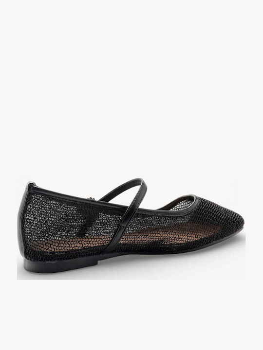 Schwarze Damen Ballerinas Netz Dekorative Agraffe