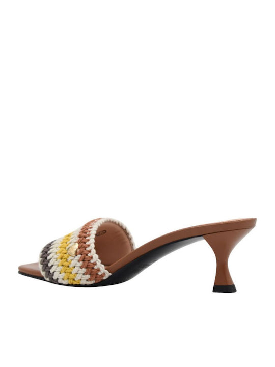 Leather Mules with Heel in Beige Colour