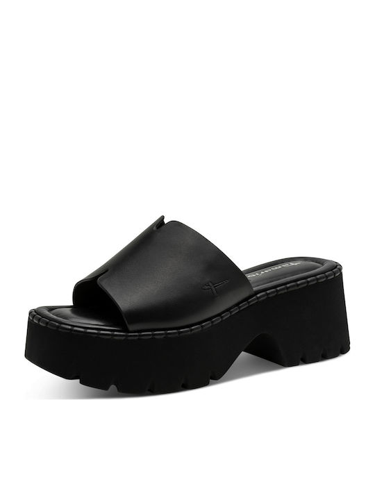 Leather Mules With Chunky High Heel In Black Colour