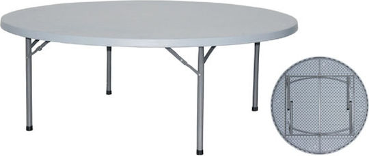Set De Mobilier Raki Event Catering Masă Rotundă Pliabilă D180xh74cm 8 Scaune 44x42xh92cm Huse Textile Plastic Metal Alb