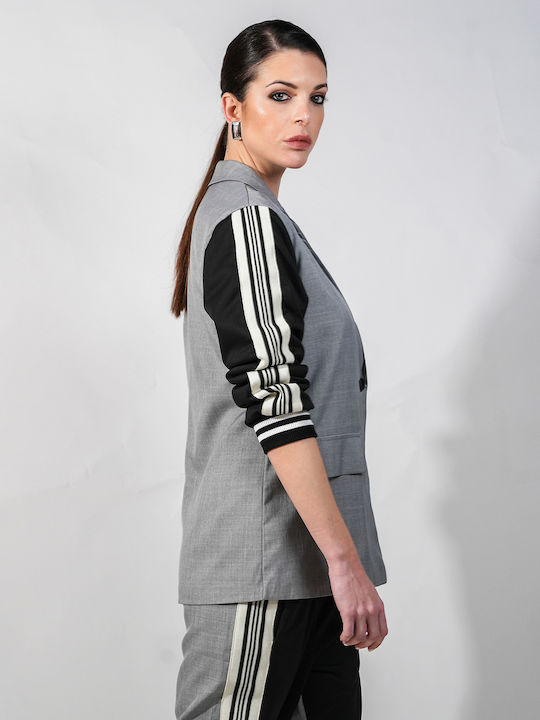 Sotris Long Women's Double Breasted Blazer Gray