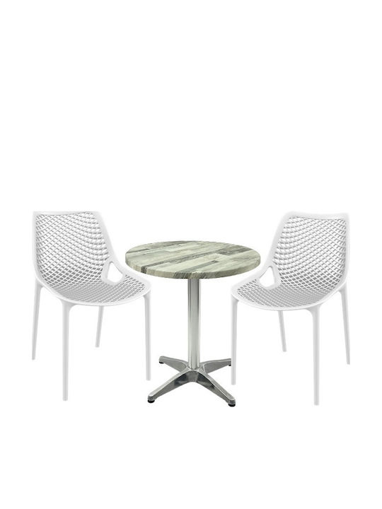 Set Sala De Mese Pentru Spații Exterioare Mici Maple 3 Piese Albe