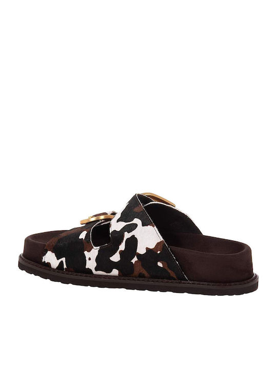 Leather Women's Flat Sandals Brown