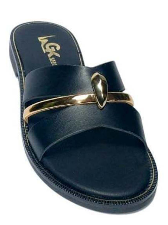 Leather Women's Flat Sandals Black