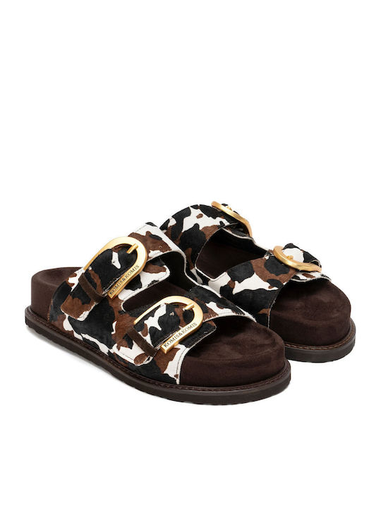 Leather Women's Flat Sandals Brown