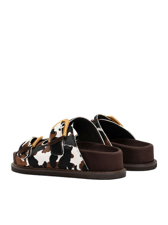 Leather Women's Flat Sandals Brown