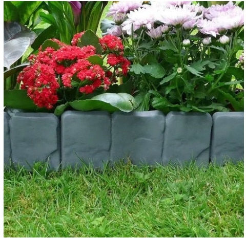 Set 10 Piese Decorative Gardă Viu De Grădină Delimitare Gri Culoare Imitatie Piatra 25x23 Cm Lungime 2.5 M