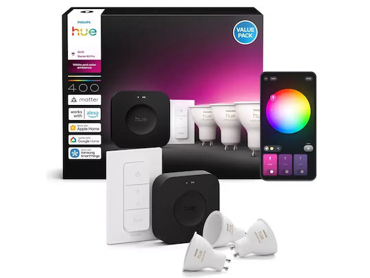 Philips Smart Bulbs Hue Bridge Pro LED for GU10 Socket Dimmable 3 Pieces