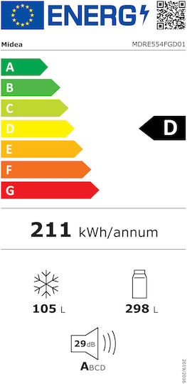 Midea Хладилник с фризер 403л Total NoFrost В194xШ69xД55см Бял MDRE554FGD01