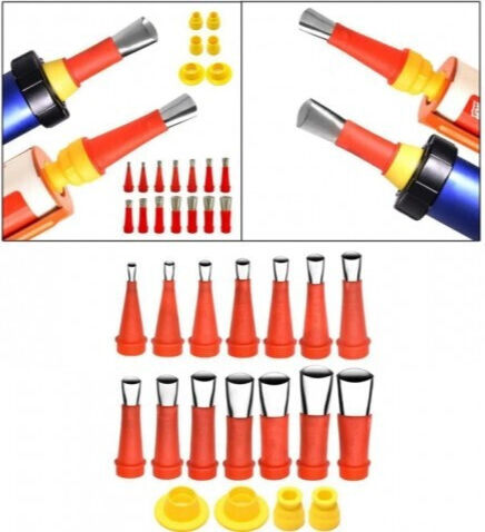 Set 32 Accesorii Pentru Aplicarea Siliconului Neted Duze Universale Zola Diverse Dimensiuni 5-35 Mm Reutilizabile Plastic Oțel Inoxidabil Roșu Galben