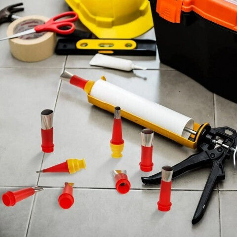 Set 32 Accesorii Pentru Aplicarea Siliconului Neted Duze Universale Zola Diverse Dimensiuni 5-35 Mm Reutilizabile Plastic Oțel Inoxidabil Roșu Galben