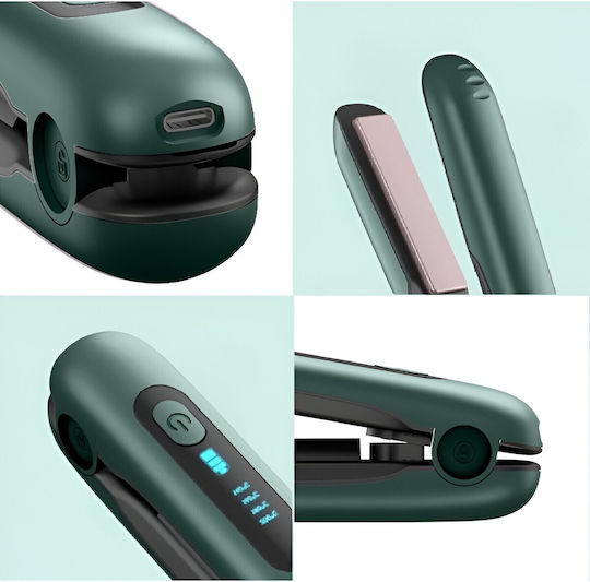 Placă De Îndreptat Părul Wireless Alista Home Adaptor Tip C 4 Niveluri De Temperatură Tensiune 5v Capacitate Baterie 5000 Mah Îndreptare Ondulare 23.5x3.3x4.5 Cm Verde