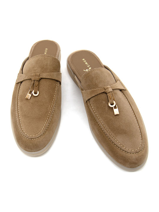 Suede Mules With High Heel In Tabac Brown Color