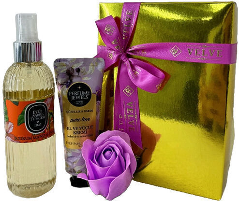Set Eyup 150ml Eau De Cologne 50ml Cremă De Mâini Și Corp Din Gama Eyup Sabri-tuncer Săpun Cu Trandafiri În Cutie Elegantă Mov
