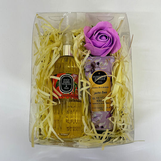 Set Eyup 150ml Eau De Cologne 50ml Cremă De Mâini Și Corp Din Gama Eyup Sabri-tuncer Săpun Cu Trandafiri În Cutie Elegantă Mov