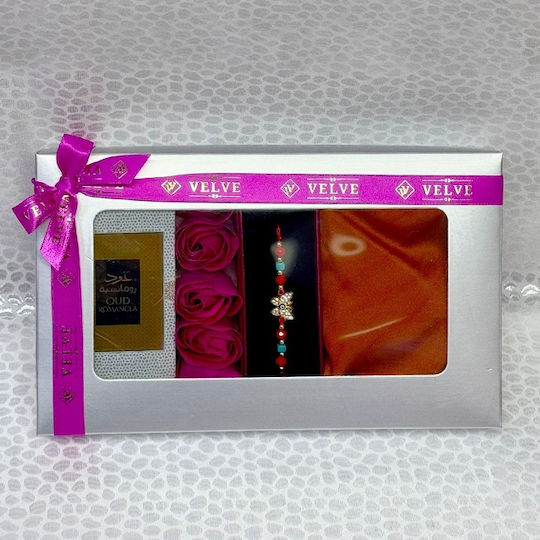 Set Lady Pentru Femei Apă De Parfum Arabic Oud Romance 50 Ml Săpun Trandafiri Eșarfă Pentru Femei Brățară Șnur Fucsia