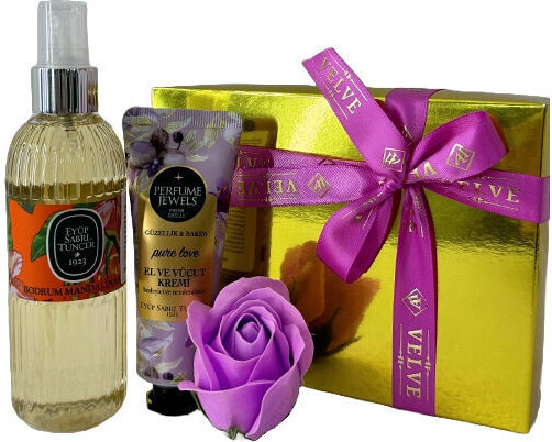 Set Eyup 150ml Eau De Cologne 50ml Cremă De Mâini Și Corp Din Gama Eyup Sabri-tuncer Săpun Cu Trandafiri În Cutie Elegantă Mov