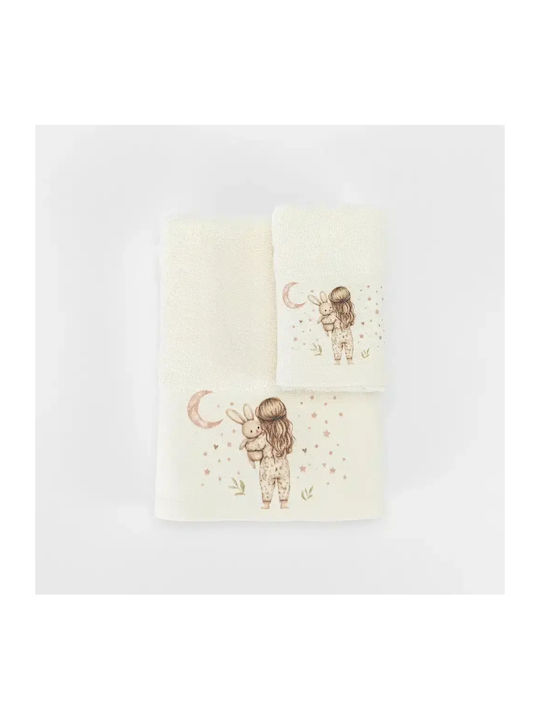 Borea Set of Baby Towels 2pcs Goodnight Ecru-Pink 30x50cm