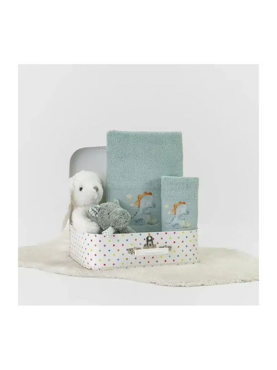 Borea Σετ Βρεφικές Πετσέτες 2τμχ Dinos Φυστικί 30x50cm