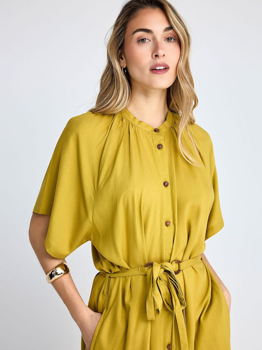Summer Midi Shirt Dress Yellow