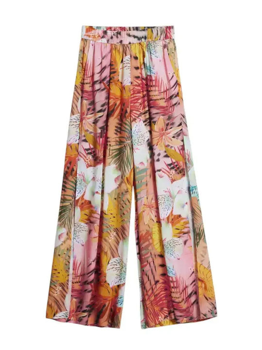 Women's Pantaloons with Rubber Band in Regular Fit Floral Orange
