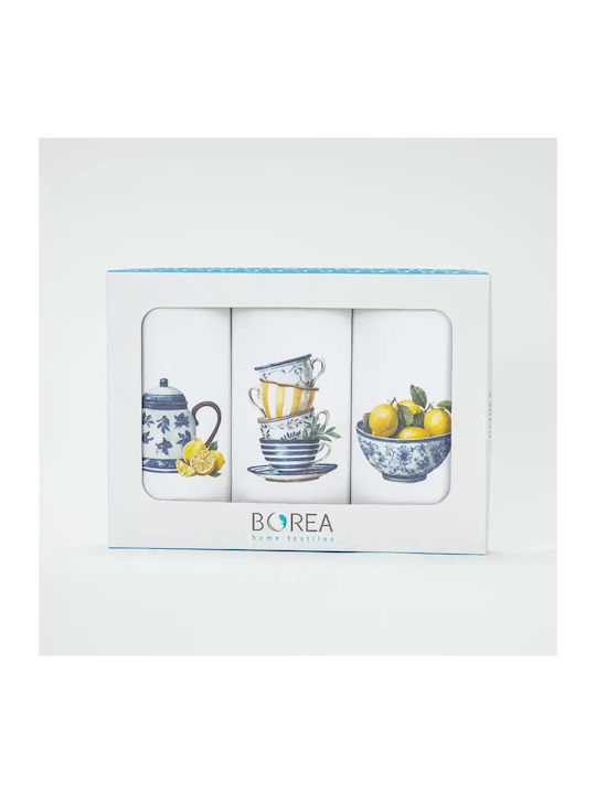 Borea Lemons Ποτηρόπανο σε Λευκό Χρώμα 50x70cm 3τμχ